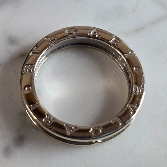 Mens Estate 18K White Gold Designer Bvlgari Wedding Band Ring, 8.0g E7208